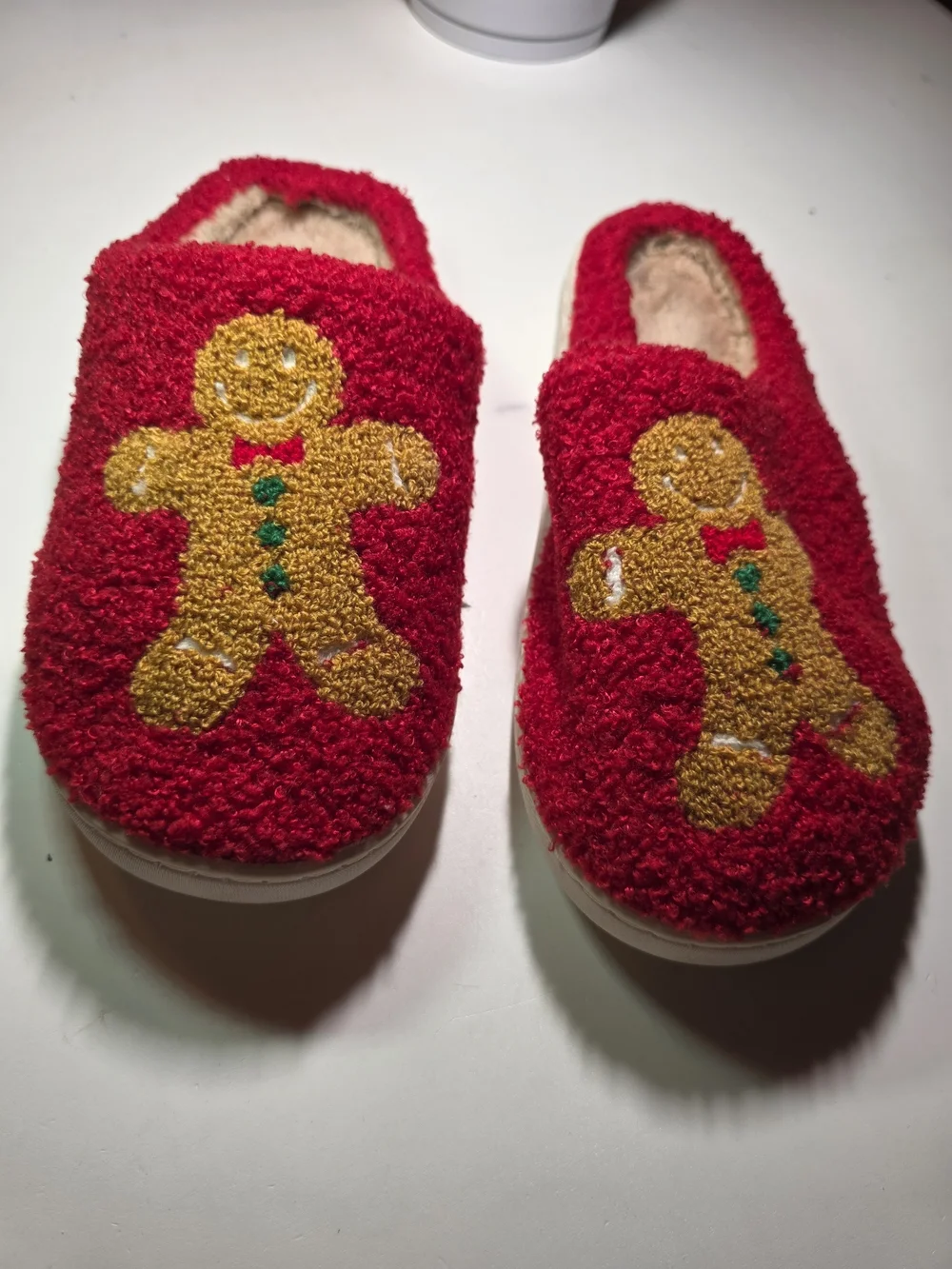 Kids Red Gingerbread Slippers - Cozy Holiday Slip-Ons